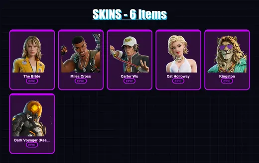 [PC/XBOX/PSN] | The Bride | Miles Cross | Carter Wu | Cat Holloway | Kingston | 6 skin | 22 pickaxe | 19 emote | 25 glider | Lv361