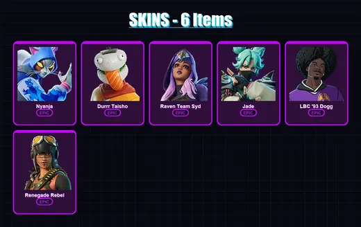 [PC/XBOX/PSN] | Nyanja | Durrr Taisho | Raven Team Syd | Jade | LBC '93 Dogg | 6 skin | 9 pickaxe | 7 emote | 7 glider | Lv37 — Game account