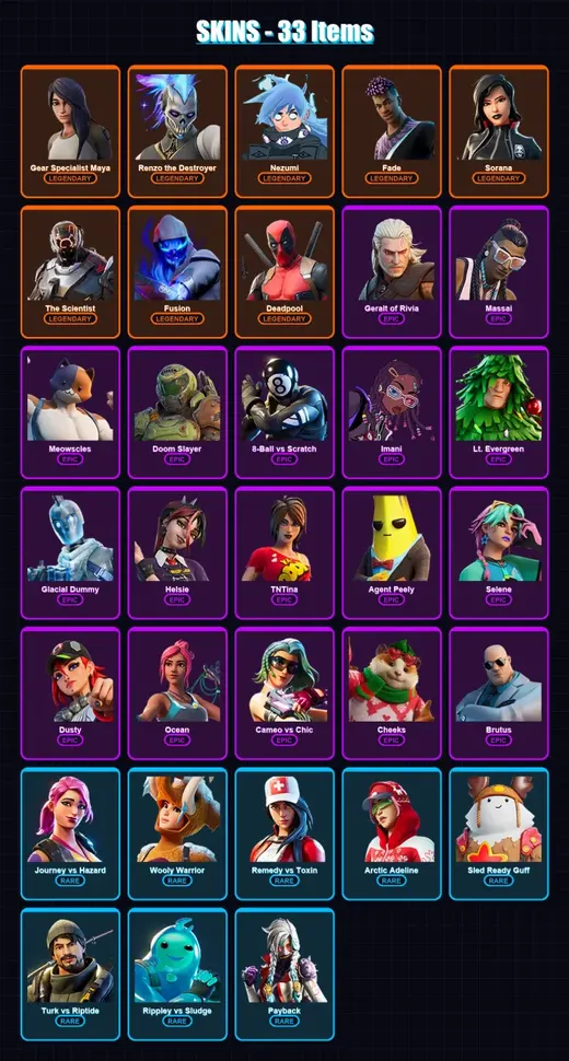 [PC/XBOX/PSN] | Gear Specialist Maya | Renzo the Destroyer | Nezumi | Fade | Sorana | 33 skin | 75 pickaxe | 49 emote | 63 glider | Lv1335 — Game account