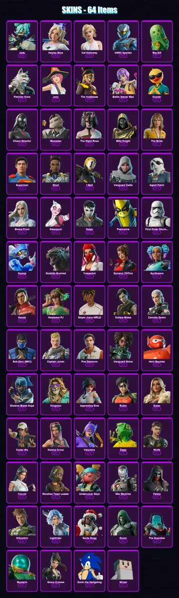 [PS4/PS5/PC] | Jade | Haylee Skye | Cat Holloway | UNSC Spartan | Big Dill | 64 skin | 98 pickaxe | 67 emote | 72 glider | Lv912