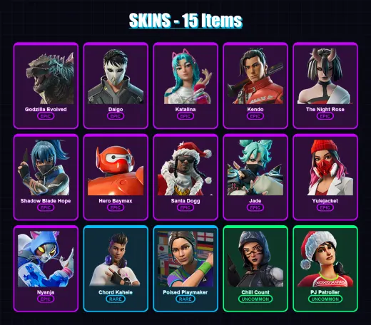 [PS4/PS5/XBOX/PC] | Godzilla Evolved | Daigo | Katalina | Kendo | The Night Rose | 15 skin | 21 pickaxe | 15 emote | 15 glider | Lv176