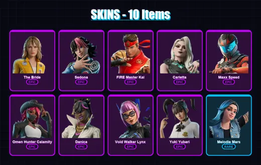 [PC/PSN] | The Bride | Sedona | FIRE Master Kai | Carletta | Maxx Speed | 10 skin | 21 pickaxe | 6 emote | 12 glider | Lv156