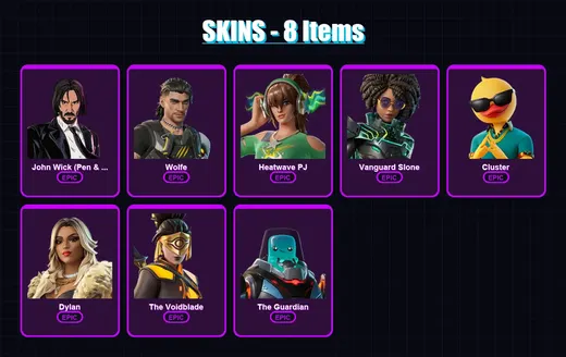 [PC/XBOX/PSN] | John Wick (Pen & Ink) | Wolfe | Heatwave PJ | Vanguard Slone | Cluster | 8 skin | 19 pickaxe | 16 emote | 17 glider | Lv217