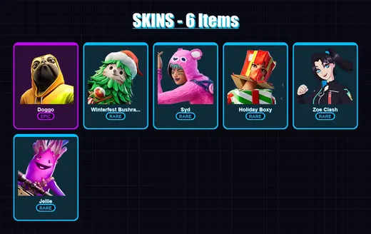 [SWITCH/XBOX/PC] | Doggo | Winterfest Bushranger | Syd | Holiday Boxy | Zoe Clash | 6 skin | 10 pickaxe | 14 emote | 14 glider | Lv239