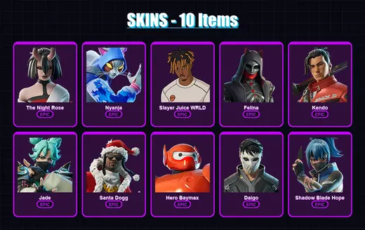 [PC/XBOX/PSN] | The Night Rose | Nyanja | Slayer Juice WRLD | Felina | Kendo | 10 skin | 21 pickaxe | 17 emote | 15 glider | Lv305 — Game account
