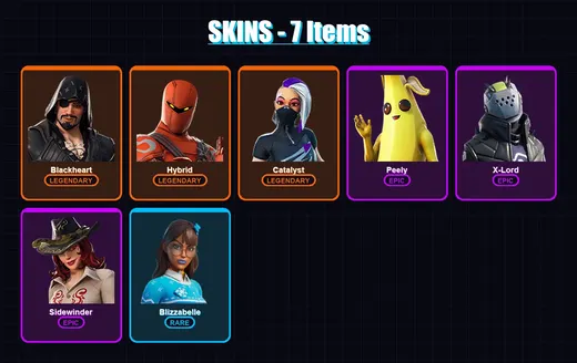 [PC/XBOX/PSN] | Blackheart | Hybrid | Catalyst | Peely | X-Lord | 7 skin | 14 pickaxe | 21 emote | 14 glider | Lv292