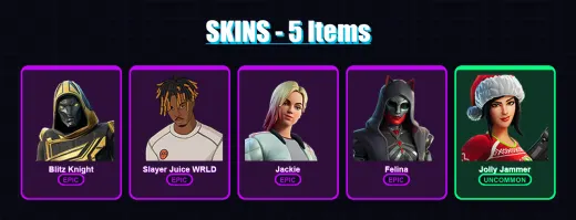 [PC/XBOX] | Blitz Knight | Slayer Juice WRLD | Jackie | Felina | Jolly Jammer | 5 skin | 30 pickaxe | 17 emote | 22 glider | Lv256
