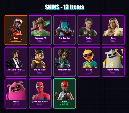 [PC/XBOX/PSN] | Blaze | Heatwave PJ | The Guardian | Wolfe | Dylan | 13 skin | 27 pickaxe | 18 emote | 24 glider | Lv301
