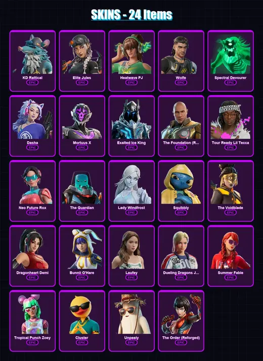 [PC/PSN] | KD Rattical | Elite Jules | Heatwave PJ | Wolfe | Spectral Devourer | 24 skin | 30 pickaxe | 21 emote | 24 glider | Lv207