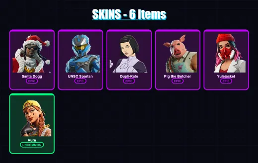 [SWITCH/XBOX/PSN/PC] | Santa Dogg | UNSC Spartan | Dupli-Kate | Pig the Butcher | Yulejacket | 6 skin | 45 pickaxe | 18 emote | 29 glider | Lv382