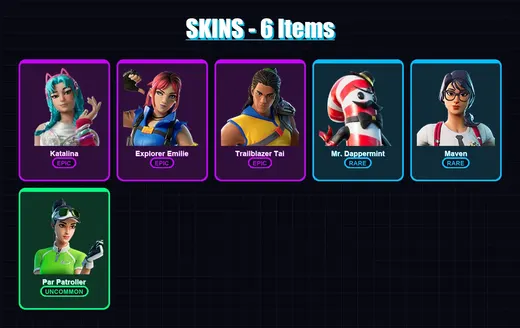[PS4/PS5/XBOX/PC] | Katalina | Explorer Emilie | Trailblazer Tai | Mr. Dappermint | Maven | 6 skin | 9 pickaxe | 7 emote | 10 glider | Lv267