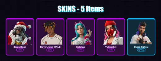 [PC/XBOX/PSN] | Santa Dogg | Slayer Juice WRLD | Katalina | Yulejacket | Chord Kahele | 5 skin | 14 pickaxe | 6 emote | 5 glider | Lv47