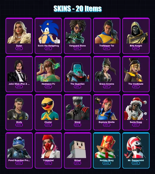 [PS4/PS5/XBOX/PC] | Dylan | Sonic the Hedgehog | Vanguard Slone | Trailblazer Tai | Blitz Knight | 20 skin | 66 pickaxe | 23 emote | 43 glider | Lv5 — Game account