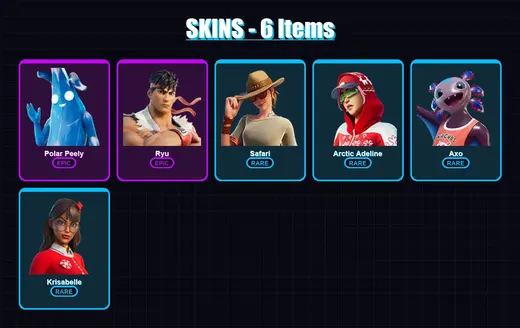 [SWITCH/XBOX/PSN/PC] | Polar Peely | Ryu | Safari | Arctic Adeline | Axo | 6 skin | 13 pickaxe | 18 emote | 18 glider | Lv230 — Game account