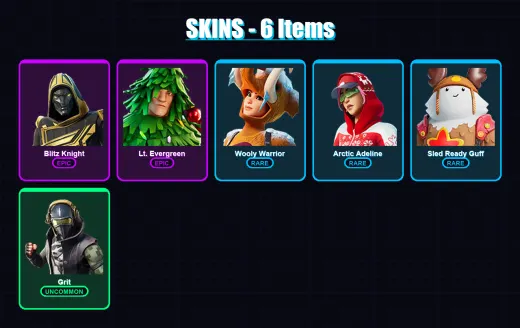 [PC/XBOX/PSN] | Blitz Knight | Lt. Evergreen | Wooly Warrior | Arctic Adeline | Sled Ready Guff | 6 skin | 26 pickaxe | 11 emote | 19 glider | Lv334