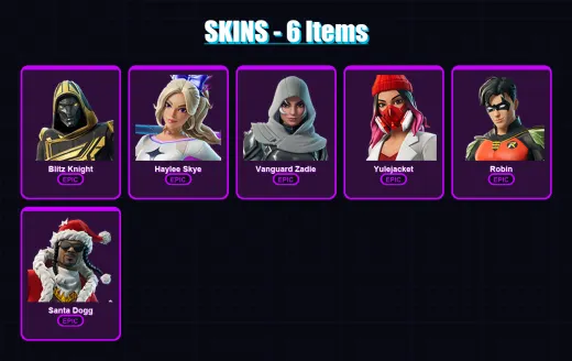 [PC/XBOX/PSN] | Blitz Knight | Haylee Skye | Vanguard Zadie | Yulejacket | Robin | 6 skin | 39 pickaxe | 15 emote | 24 glider | Lv335