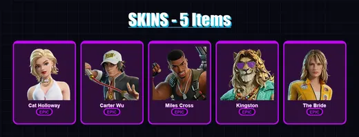 [PC/XBOX/PSN] | Cat Holloway | Carter Wu | Miles Cross | Kingston | The Bride | 5 skin | 32 pickaxe | 18 emote | 28 glider | Lv439
