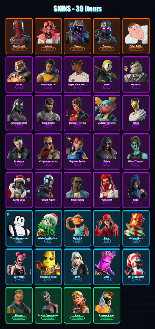 [PC/XBOX/PSN] | Red Knight | Valeria | Raven | Ravage | Peter Griffin | 39 skin | 59 pickaxe | 46 emote | 38 glider | Lv627