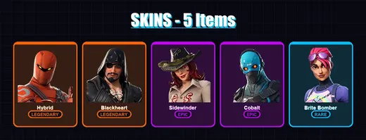 [PC/XBOX] | Hybrid | Blackheart | Sidewinder | Cobalt | Brite Bomber | 5 skin | 10 pickaxe | 25 emote | 19 glider | Lv397 — Game account