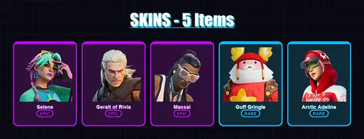 [PC/XBOX/PSN] | Selene | Geralt of Rivia | Massai | Guff Gringle | Arctic Adeline | 5 skin | 6 pickaxe | 9 emote | 9 glider | Lv39 — Game account