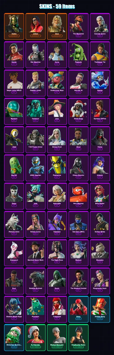 [PC/XBOX/PSN] | Hades | Joltara | Zeus | The Machinist | Cassidy Quinn | 59 skin | 103 pickaxe | 78 emote | 76 glider | Lv1140 — Game account