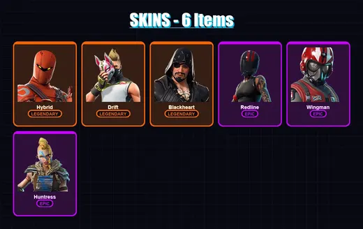 [PC/XBOX/PSN] | Hybrid | Drift | Blackheart | Redline | Wingman | 6 skin | 12 pickaxe | 19 emote | 17 glider | Lv291