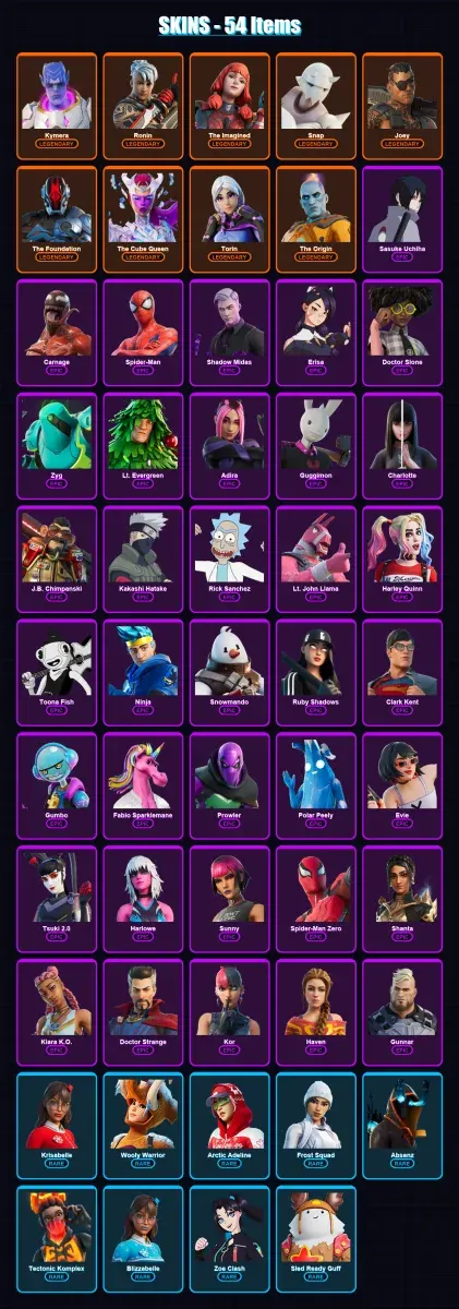 [PC/XBOX] | Kymera | Ronin | The Imagined | Snap | Joey | 54 skin | 59 pickaxe | 49 emote | 57 glider | Lv950