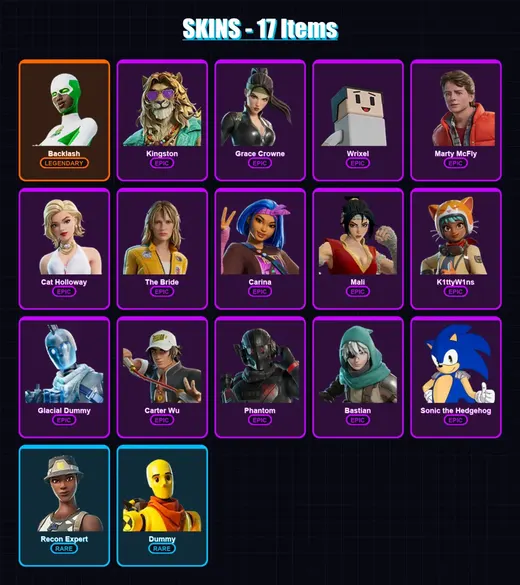 [PC/XBOX/PSN] | Backlash | Kingston | Grace Crowne | Wrixel | Marty McFly | 17 skin | 39 pickaxe | 24 emote | 27 glider | Lv192 — Game account