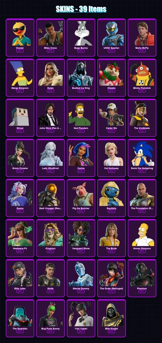 [PC/PSN] | Cluster | Miles Cross | Bugs Bunny | UNSC Spartan | Marty McFly | 39 skin | 91 pickaxe | 51 emote | 64 glider | Lv1118 — Game account