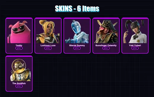 [PC/XBOX/PSN] | Yeddy | Lustrous Luxe | Glacial Dummy | Gunslinger Calamity | Yuki Yubari | 6 skin | 28 pickaxe | 11 emote | 16 glider | Lv274 — Game account