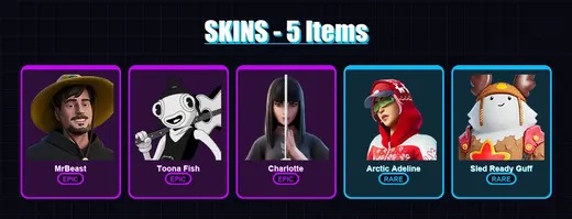 [PC/XBOX/PSN] | MrBeast | Toona Fish | Charlotte | Arctic Adeline | Sled Ready Guff | 5 skin | 17 pickaxe | 7 emote | 15 glider | Lv156