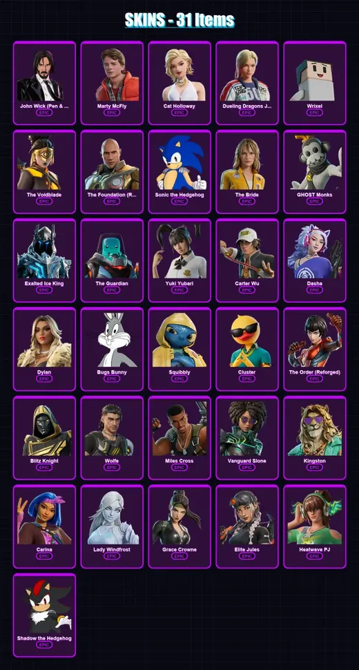 [SWITCH/XBOX/PSN/PC] | John Wick (Pen & Ink) | Marty McFly | Cat Holloway | 31 skin | Lv676