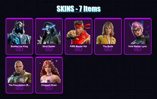 [PC/XBOX/PSN] | Exalted Ice King | Skull Raider | FIRE Master Kai | The Bride | Void Walker Lynx | 7 skin | 3 pickaxe | 1 emote | 2 glider | Lv4