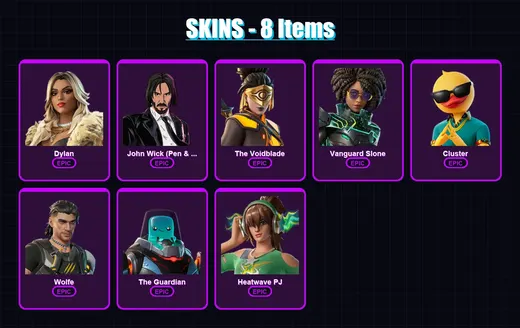 [SWITCH/XBOX/PSN/PC] | Dylan | John Wick (Pen & Ink) | The Voidblade | Vanguard Slone | Cluster | 8 skin | 15 pickaxe | 14 emote | 14 glider | Lv107