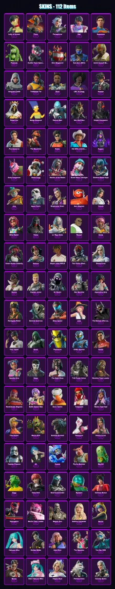 [PC/XBOX/PSN] | Lady of Cranes | Polus | Persephone | Dali | Superman | 112 skin | 155 pickaxe | 104 emote | 89 glider | Lv1045