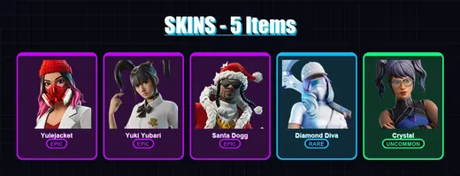 [PS4/PS5/XBOX/PC] | Yulejacket | Yuki Yubari | Santa Dogg | Diamond Diva | Crystal | 5 skin | 33 pickaxe | 12 emote | 26 glider | Lv206