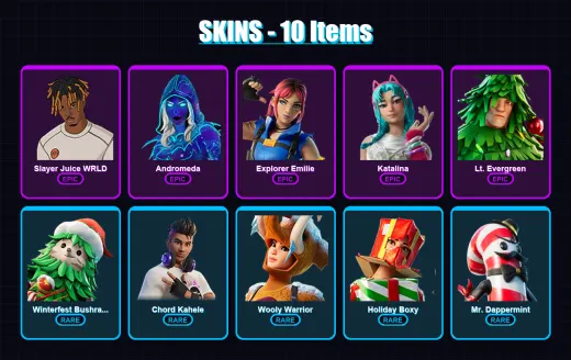 [PC/PSN] | Slayer Juice WRLD | Andromeda | Explorer Emilie | Katalina | Lt. Evergreen | 10 skin | 19 pickaxe | 10 emote | 19 glider | Lv218