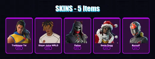 [PC/XBOX/PSN] | Trailblazer Tai | Slayer Juice WRLD | Felina | Santa Dogg | Burnoff | 5 skin | 49 pickaxe | 19 emote | 31 glider | Lv387