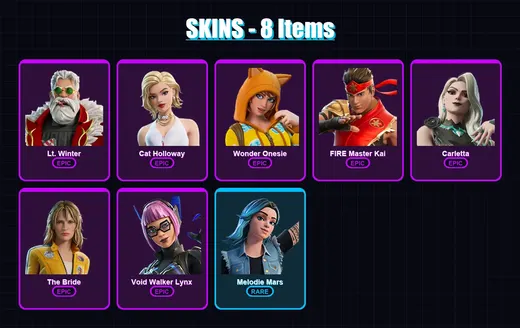 [PC/PSN] | Lt. Winter | Cat Holloway | Wonder Onesie | FIRE Master Kai | Carletta | 8 skin | 10 pickaxe | 12 emote | 7 glider | Lv31