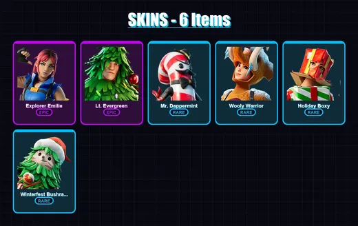 [PC/XBOX/PSN] | Explorer Emilie | Lt. Evergreen | Mr. Dappermint | Wooly Warrior | Holiday Boxy | 6 skin | 9 pickaxe | 11 emote | 16 glider | Lv218