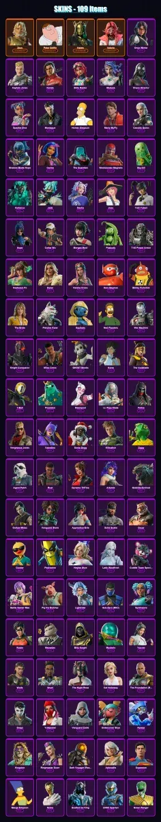 [PC/XBOX] | Zeus | Peter Griffin | Hades | Valeria | Onyx Winter | 109 skin | 167 pickaxe | 117 emote | 130 glider | Lv1714