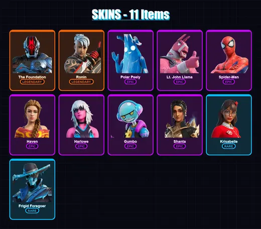 [PC/PSN] | The Foundation | Ronin | Polar Peely | Lt. John Llama | Spider-Man | 11 skin | 31 pickaxe | 13 emote | 28 glider | Lv339 — Game account