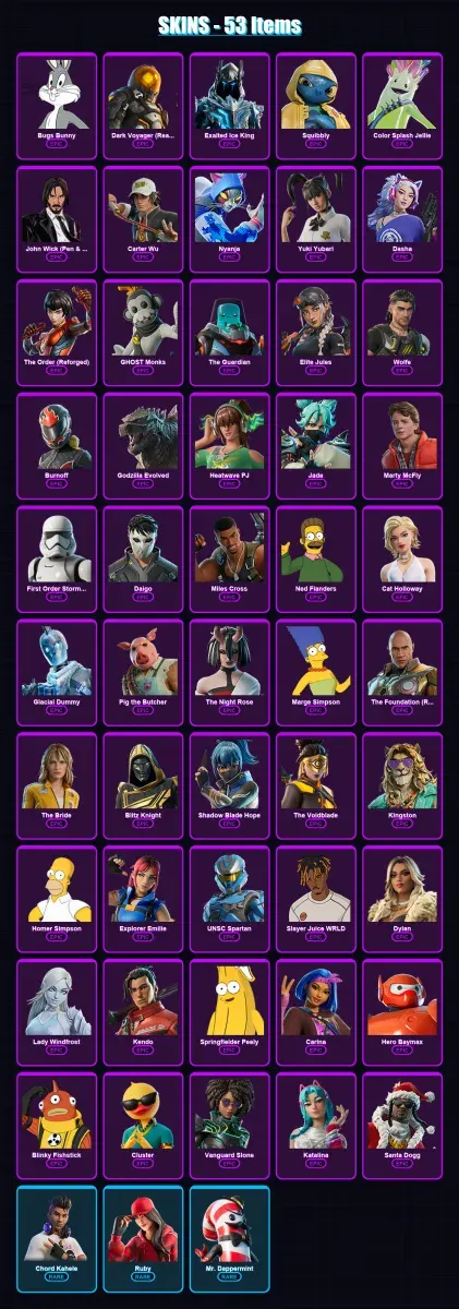 [PC/XBOX] | Bugs Bunny | Dark Voyager (Reality Redacted) | Exalted Ice King | 53 skin | Lv926