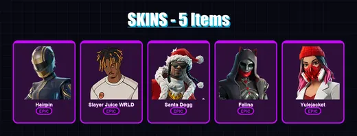 [PC/XBOX/PSN] | Hairpin | Slayer Juice WRLD | Santa Dogg | Felina | Yulejacket | 5 skin | 42 pickaxe | 15 emote | 30 glider | Lv406