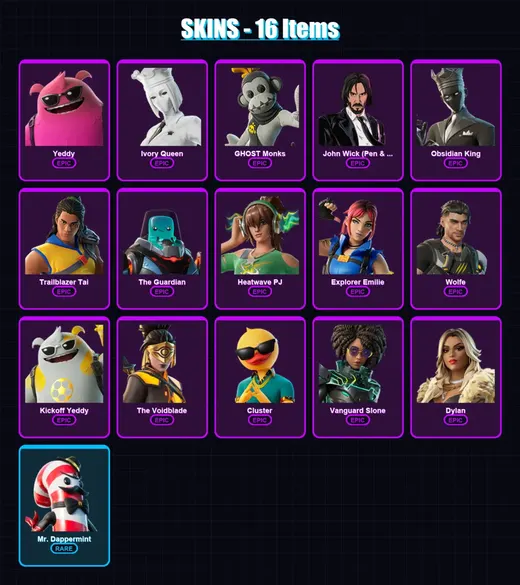 [PC] | Yeddy | Ivory Queen | GHOST Monks | John Wick (Pen & Ink) | Obsidian King | 16 skin | 26 pickaxe | 19 emote | 21 glider | Lv674 — Game account
