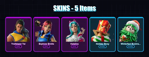 [PC/PSN] | Trailblazer Tai | Explorer Emilie | Katalina | Holiday Boxy | Winterfest Bushranger | 5 skin | 6 pickaxe | 3 emote | 7 glider | Lv87