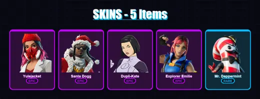 [PC/XBOX/PSN] | Yulejacket | Santa Dogg | Dupli-Kate | Explorer Emilie | Mr. Dappermint | 5 skin | 27 pickaxe | 10 emote | 16 glider | Lv261