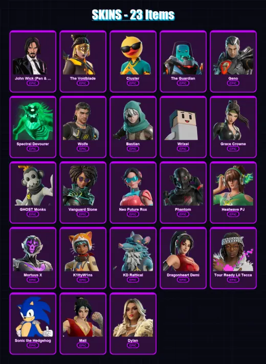 [PS4/PS5/XBOX/PC] | John Wick (Pen & Ink) | The Voidblade | Cluster | The Guardian | Geno | 23 skin | 29 pickaxe | 22 emote | 24 glider | Lv211