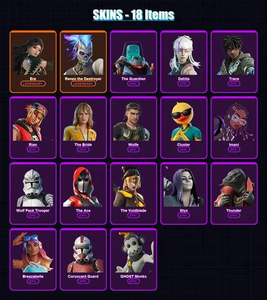 [PC/XBOX/PSN] | Era | Renzo the Destroyer | The Guardian | Dahlia | Trace | 18 skin | 30 pickaxe | 15 emote | 18 glider | Lv142 — Game account