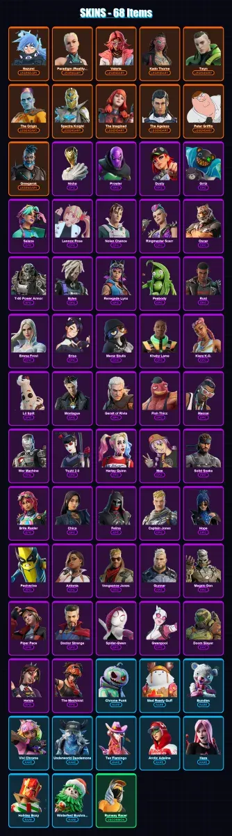 [SWITCH/XBOX/PC] | Nezumi | Paradigm (Reality-659) | Valeria | Kado Thorne | Twyn | 68 skin | 107 pickaxe | 93 emote | 93 glider | Lv1643
